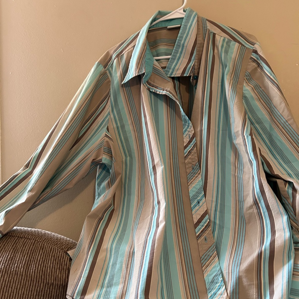 Cato Blue and Gray Button Down Shirt with Striped Pattern